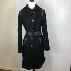 Gezipani Wool/Leather Belted Trench Jacket Sz S